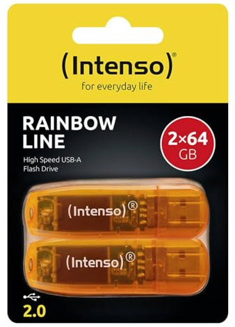 Intenso Rainbow Line 2 x 64 GB USB-minne, USB 2.0 dubbelpack i orange