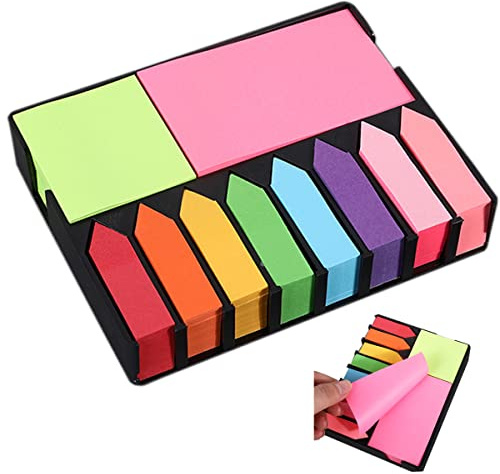 Sticky Notes Set, WJIASI 2000 Pcs Colored Adhesive Notes Bundle Set Rectangular Notes and Index Flags Pads Fluorescent Color Index Tabs Gifts for Students and Teachers