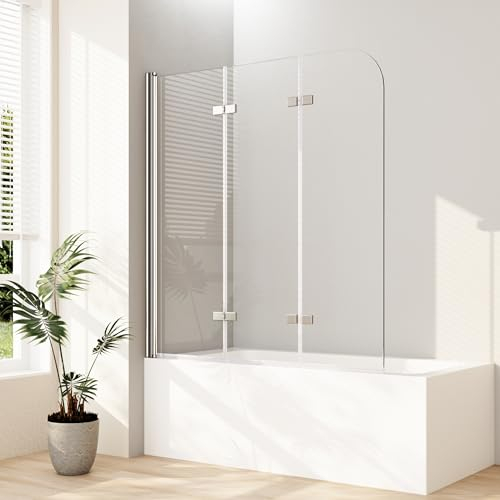 Duschwand für Badewanne 3 teilig faltbar 6mm NANO Sicherheitsglas (ESG) Faltwand Badewannenaufsatz Badewannenfaltwand Duschabtrennung für Badewanne (120x140cm)