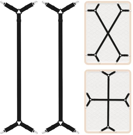 AUAUY 2 Stück Verstellbare Dreiecksspanner, Elastische Bettlakenspanner, 80-290cm Elastische Lakenspanner mit Metallclip für Faltenfreie Bettlaken, Matratze, Bügelbrett Sofa Topper Roller Digital