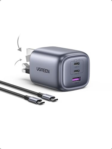 UGREEN USB C Charger 65W Macbook Charger with USB C Cable Nexode Foldable 3-Port GaN Fast Charger Plug Compatible with MacBook Pro/Air, iPhone 17 Pro Max/17 Pro/Air/17/16/15, iPad, Galaxy S24/S23
