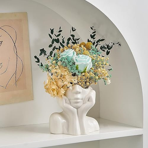 Face Vase- Small Ceramic Vase For Pampas Grass- Modern Home Decor, Decorative Flowers Vases for Wedding Dinner Table Office Bedroom