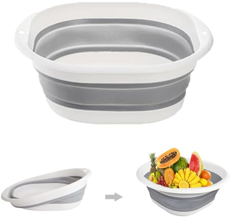 5.5 L Foldable Washing Up Basin, Portable Multipurpose Washing Bowl, Collapsible Space Saving Washtub, Retractable Storage Container for Kitchen Travel Camping Hiking Motorhome Outdoor(Grey,M)