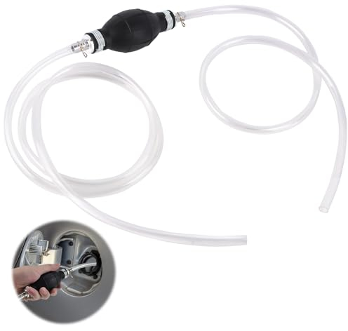 TNOMSNO Benzinpumpe, ölabsaugpumpe mit 2M PVC Sahlauch und 2 Schlauchschellen, Handpumpe Wasser, Kraftstoffpumpe, Absaugpumpe für Auto, Boot, Motorrad und Benzin