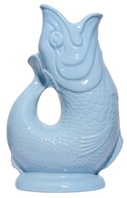 The Original Gluggle Jug - Pale Blue Gluggle Jug in XL, 28cm 1.4L - Fish Shaped Jug - Decorative Glugging Water, Cocktail, Wine & Gin Pitcher, Decanter or Vase - Hand Made in Britain (Pale Blue, XL)