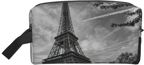 Beauty case da uomo con stampa Torre Eiffel, borsa per cosmetici, capiente borsa da viaggio da donna, bianco, Taglia unica