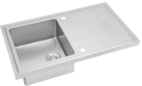 Liten inbyggd diskbänk av rostfritt stål med arbetsyta, rektangulär diskbänk undermonterad diskbänk med filterkorg, 80 x 50 cm silver 1 handfat rostfritt stål diskbänk med 2 kranhål för kök