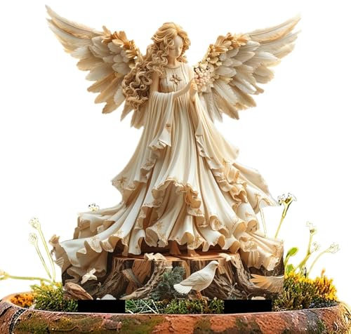 Statue d'ange ange - Fille ange nourrissant colombes Statue de décoration de jardin en acrylique pour utilisation en extérieur | Patio, terrasse, balcon, pelouse.