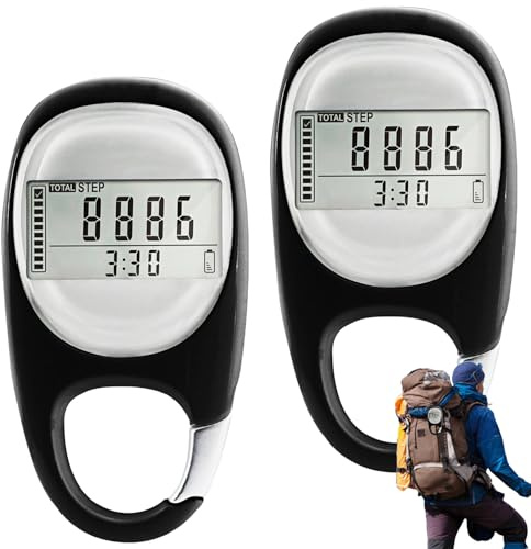 2 podómetros 3D con clip - Podómetro digital portátil para caminar, correr y hacer deporte, consumo de calorías, exactamente sin aplicación ni teléfono móvil, clip para el tobillo