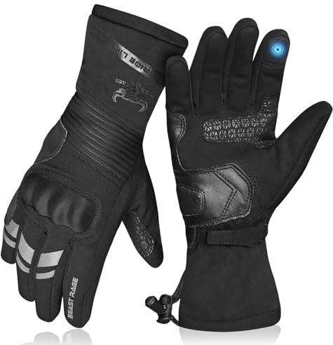 BEAST RAGE Gants de Moto pour Hommes Femmes Gants de Moto d'hiver imperméables,Coupe-Vent, Thermiques, écran Tactile, Motard à Doigts Entiers,antidérapants,antichocs (Noir, XL)