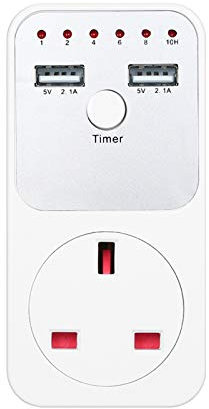 Countdown Timer Socket with 2 USB Ports 5V 2.1A Outlet Plug-in Time Controller Switch for Electrical Appliances - UK Plug AC 230V