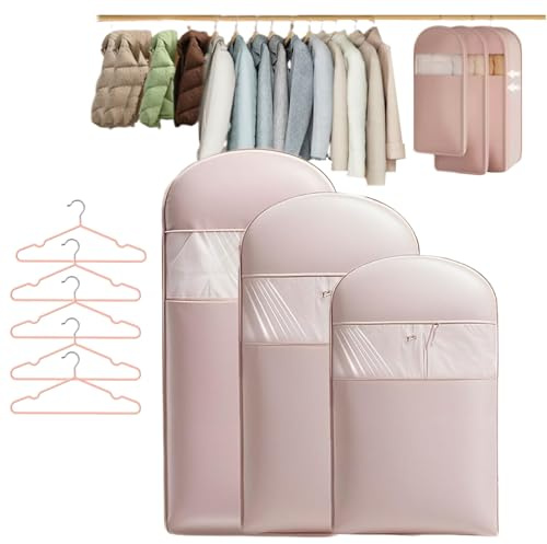 Borsa porta abiti salvaspazio con cerniera autocompressiva, organizer per armadio e contenitore per piumini, sacchetti porta abiti antipolvere, sacchetti a compressione (Rosa, M+L+XL)