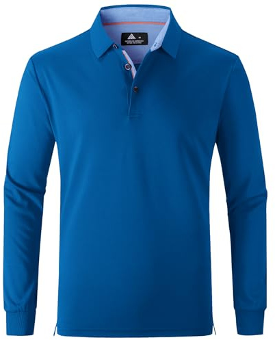 zitysport Polo Uomo Manica Lunga Traspiranti Asciugatura Rapida Camicie a Maniche Lunghe Uomo Camicie Estive Bottoni Uomo Camicia Sportiva Casual Basic Regular Fit Golf Polo Shirt(2XL Blu)