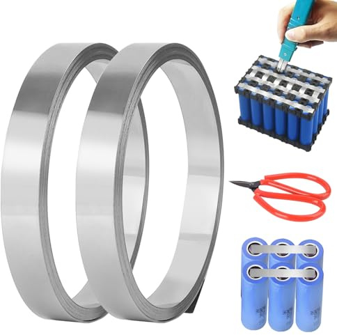 20m Nastro In Nichel, 8 x 0,12mm Striscia di Nichel Puro con Alta Conduttività, Saldature a Punti per Piattina Nickel per 18650 Batterie, Nichel Striscia per Lavorazioni Artigianali (10M/Rotolo)