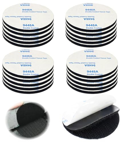 Pad Biadesivo Doppia Faccia, Nero Nastro Biadesivo Extra Forte Riutilizzabile 5 cm, 20 Coppie Dischi Gancio e Anello, Fissaggio Potente Senza Fori per Casa, Ufficio, Cavi e Progetti Fai-da-Te