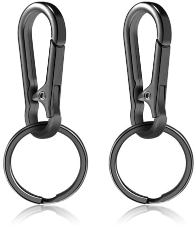2pcs Metal Keychain Rings, Sturdy Key Chain Ring Carabiner Clip, Key Holder Organizer for Purse Charms Hook, Paracord Keychain Lanyard, Men and Women Home Car Keyrings (Black)