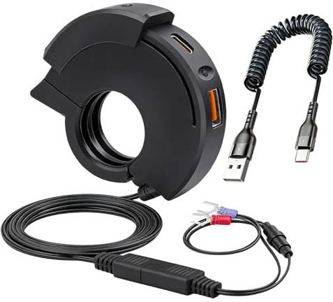 USB-uttag motorcykel, 12 V USB C-uttag motorcykel, vattentät IP65 med QC3.0 PD typ C dubbelt laddningsuttag typ C laddkabel (1 m) för bil för smartphone surfplatta GPS-kamera
