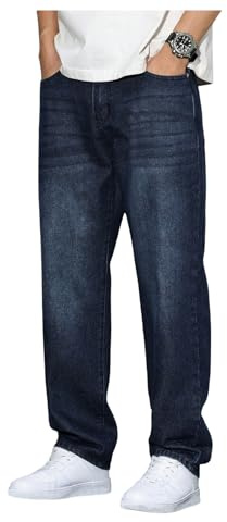 SOLY HUX Men's Straight Leg Casual Jeans Classic Vintage Denim Pants with Pocket Dark Wash Large