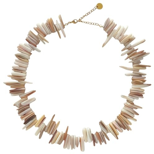 PONDON Naturligt snäcka pärlhalsband för kvinnor, pärlemor choker med justerbar kedja i rostfritt stål, lätt mode nyckelben smycken, mångsidig semesterstil