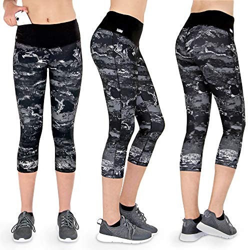 Formbelt® Leggings Sportivi da Donna a Tre Quarti con Marsupio per Cellulare Pantaloni da Corsa Fitness Sport Fuseaux Colorati (Marmo S)