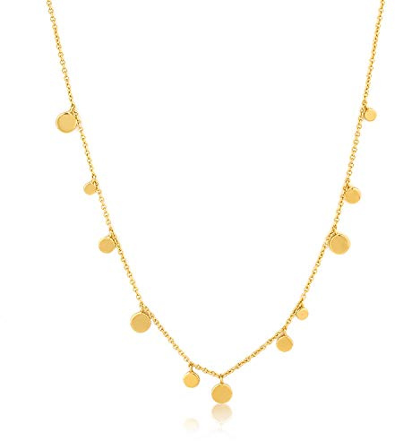 ANIA HAIE Damen Halskette GEOMETRY CLASS Mixed Discs aus 925 Sterling Silber 14k vergoldet, besetzt mit vergoldeten Plättchen, Länge 41cm + 5cm Verlängerung, inkl. Geschenkverpackung