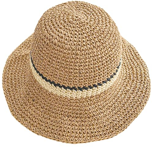KXF Damen Sonnenhut Faltbar Packbar Up Brim Bucket Cap Floppy Straw Sonnenhut für Urlaub Sommer Strand Wandern, Verstellbare Passform, khaki, Einheitsgröße