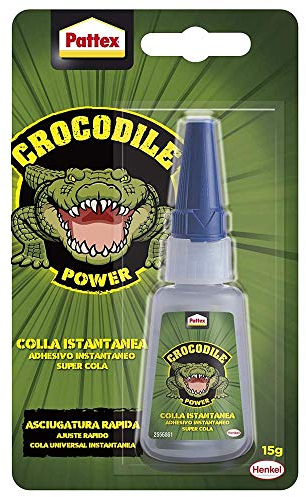 Pattex Crocodile Power Colle instantanée, colle forte pour réparations, super colle pour métal, bois et plus, colle transparente résistante à l'eau, 1 x 15 g