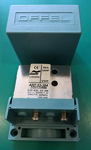 Amplificatore Tv per antenna logaritmica UHF/VHF 33 dB larga banda con regolazione guadagno 12-15V marca Offel mod. 23-384