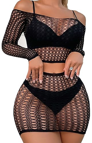 XIUSEMY - Lencería para Mujer, Mini Vestido Sexy, Babydoll corsé para Ropa Interior, Talla única, Negro 19, Talla única