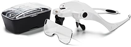 LED-Lupenbrille mit 5 Aufsätzen, 1x - 1,5X - 2X - 2,5X und 3,5X, mit LED-Beleuchtung und Nasenflügel