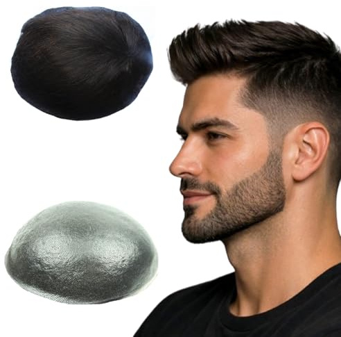 N.L.W. Parrucca Uomo PU Toupet Pezzi di Capelli Umani Europei per Gli Uomini Sostituzione dei Capelli Sistema 8×10 Pollici Parrucche 0.06 Centimetri di Spessore Uomini Parrucca in Marrone Chiaro