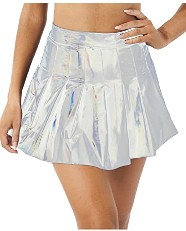 Flirty Wardrobe Jupe plissée en similicuir brillant Taille haute Fermeture Éclair