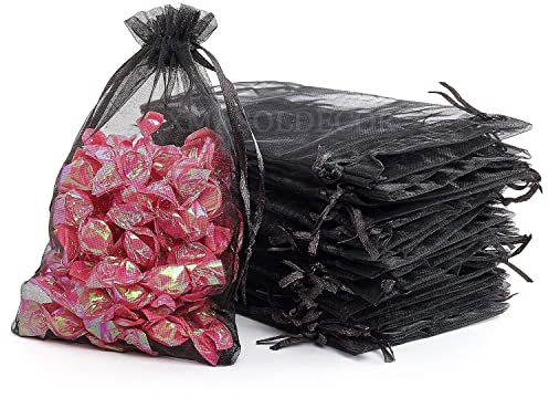 20 Stück Schwarz Organzasäckchen 10x15cm, Groß Organzabeutel Geschenkbeutel Schmuckbeutel Bonbonsbeutel Lavendel Säckchen Organzabeutel mit Kordelzug für Hochzeitsfeier und kleine Geschenke