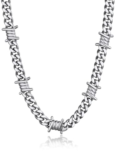 Bandmax Cadenas Hombres Cubana Espina Puas Rock Punk Collar Acero de Novio Pareja 9mm Ancho 50cm Largo
