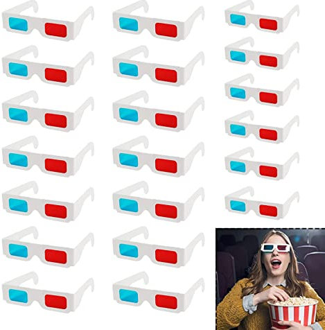 Lot de 20 lunettes 3D en carton pour TV, verres anaglyphes rouge/bleu, design léger et portable, idéal pour les films, la télévision, les magazines, les bandes dessinées, les vidéos et plus encore