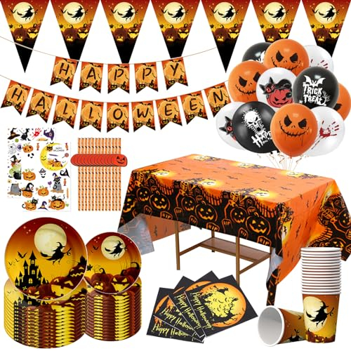 YUTUY Set di Stoviglie a Tema Halloween, Party Stoviglie per Feste Halloween, Tema Zucca, Set da Tavola per 25 Ospiti