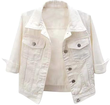 dPois Giacche di Jeans da Donna con Tasche a Maniche 3/4 Giacca in Denim Bianco M