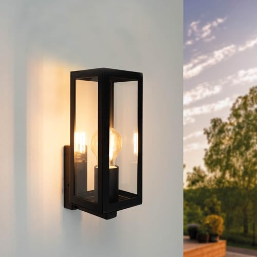 Ledvion - Modern och svart LED-lampa, E27-anslutning, svart, IP44, utomhusbelysning, utomhusbelysning, trädgårdsbelysning, fasadbelysning, vägglampa, vägglampa