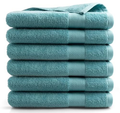 DoubleDry Große Handtücher Set 6-70 X 140cm, Flauschige Badehandtücher, Duschhandtücher aus 100% Baumwolle (Oeko-TEX MIG Certified)- 500 g/m², Große Handtücher für Bad und Dusche - Denim Blau