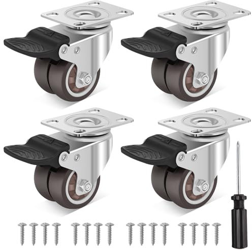 W B D WEIBIDA 50mm Ruedas Dobles con 4 Freno, Ruedas Pesados Goma Carga de 400KG, Ruedas de Goma Silenciosas y que no dejan marcas, Ideales para Muebles, Mesas, Armarios, Camas, Juego de Cuatro