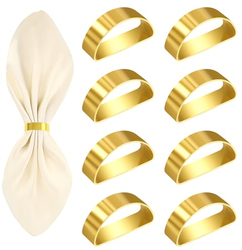 Nogeqi 8 Stück Metall Servietten Ring Gold, Gold Napkin Rings Set Serviettenschnallen Elegante Metall Hochzeitsfeier Abendessen Jubiläum Tischdekoration