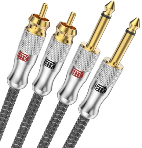 EMK Cavo RCA a 1/4, Dual RCA a Dual 1/4, cavo patch per home theater, amplificatore, chitarra, tastiera, pianoforte, mixer, lettore DVD, altoparlante (0,5 m, argento)
