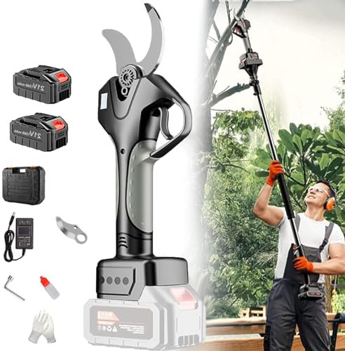 Tijeras de podar inalámbricas, tijeras de podar eléctricas con pértiga, 2 podadoras de pértiga alimentadas por batería de 1,5 Ah para podar árboles, podadora eléctrica, alcance de 2,13 m, podadora i
