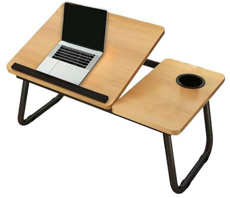 Laptopbord för sängen, hopfällbart bärbart laptopbord för skottarbetsbord, hopfällbart soff-frukostbricka, sängbricka hopfällbar med justerbar höjd och koppplats