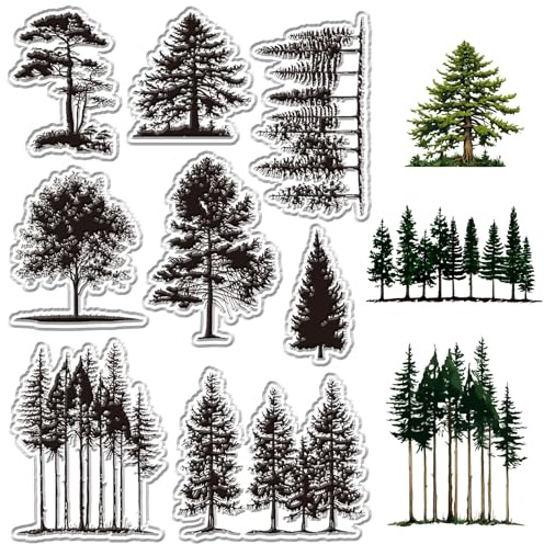 CRASPIRE Trees Stamps Silicone Clear Reusable Vintage Background Postmark