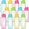 TESIN 12 botellas de agua para niños, reutilizables, 500 ml, botellas de agua de plástico con tapa a prueba de fugas y correa de transporte para deportes al aire libre, viajes, aulas