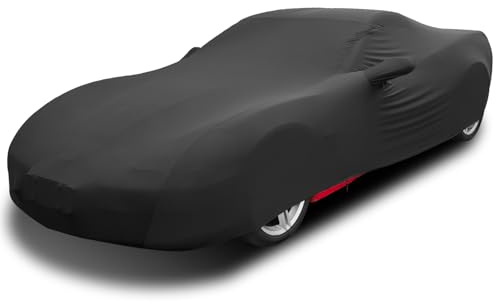 TECTICO Housse Voiture de Sport Intérieur Bâche Voiture Respirante Élastique Stretch Souple Complète Protection pour Garage Indoor Auto Show, 4,2m-4,6m, Noir
