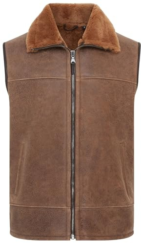 Men's Sheepskin Leather Gilet Aviator Shearling Body Warmer Vest Waistcoat