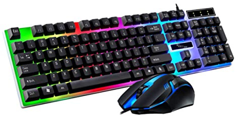 Uonlytech Clavier et Souris Filaires Noirs Rétroéclairage LED Coloré, Design Touches Flottantes, 104 Touches, Accessoires Gaming pour Ordinateur Performant