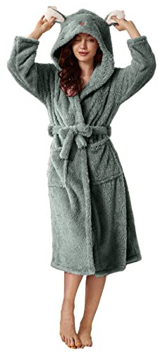 Bata de baño térmica de felpa para mujer - Vestido largo y esponjoso para mujer - Ropa de salón de invierno, cálida bata de felpa, toalla de baño, manga larga, bata de noche con bolsillos, bata de